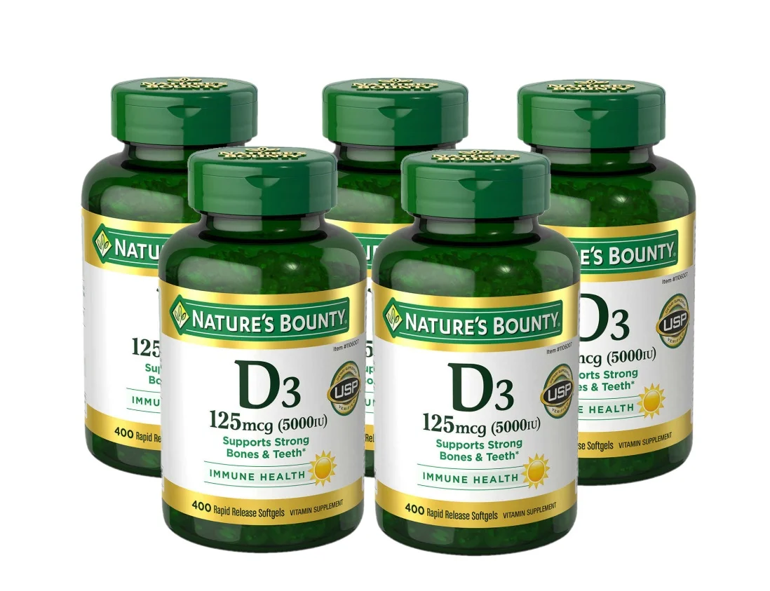 5 Pack| Nature's Bounty Vitamin D3 125 mcg, 400 Softgels