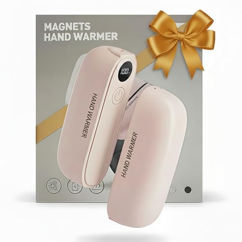 2 in 1 Magnetic Hand Warmers, Portable Rechargeable Pocket Heater, 45-60℃ 3-Level Adjustable with Digital Display, Skin- Friendly, Aluminum Alloy Inner Case for Outdoor Camping