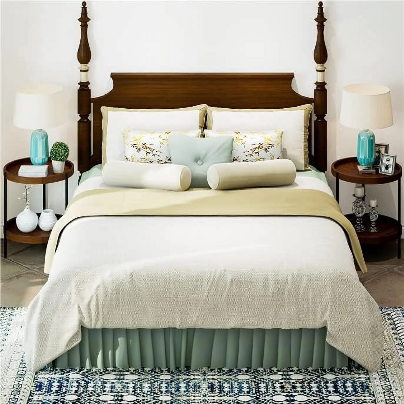 Round Side Table, 2-Tier Retro End Table with Bottom Shelf, Nightstand with Detachable Tray Top for Living Room, Bedroom