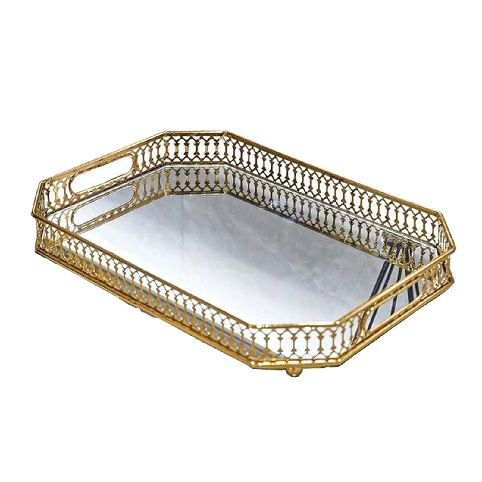 Mirror Tray Decorative Tray Perfume Tray Makeup Tray Jewelry Tray Gold Mirrored Tray for Crystal Beaded Vanity, Dresser, Bathroom, Bedroom,Living Room , Rectangle