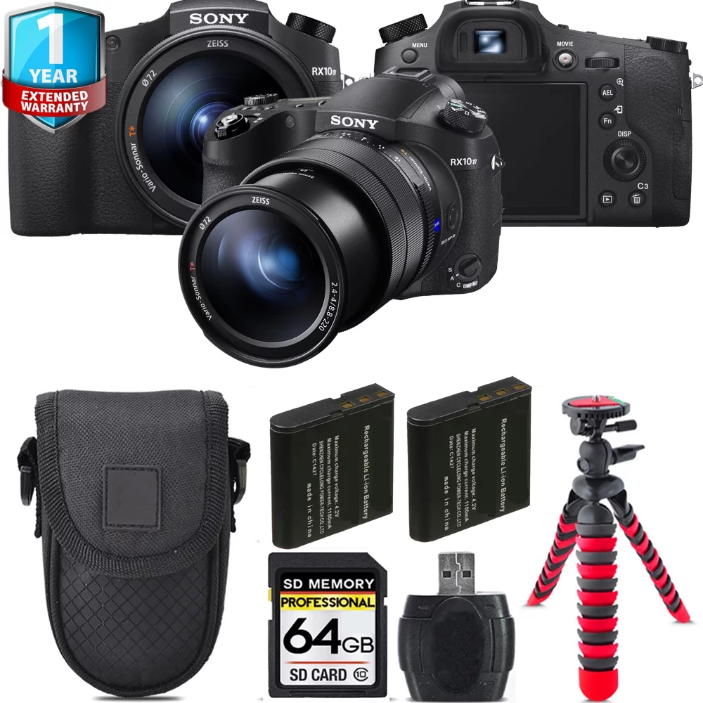Sony Cyber-shot DSC-RX10 IV Digital Camera + Extra Battery +Tripod + 1 Yr Warranty -64GB Kit