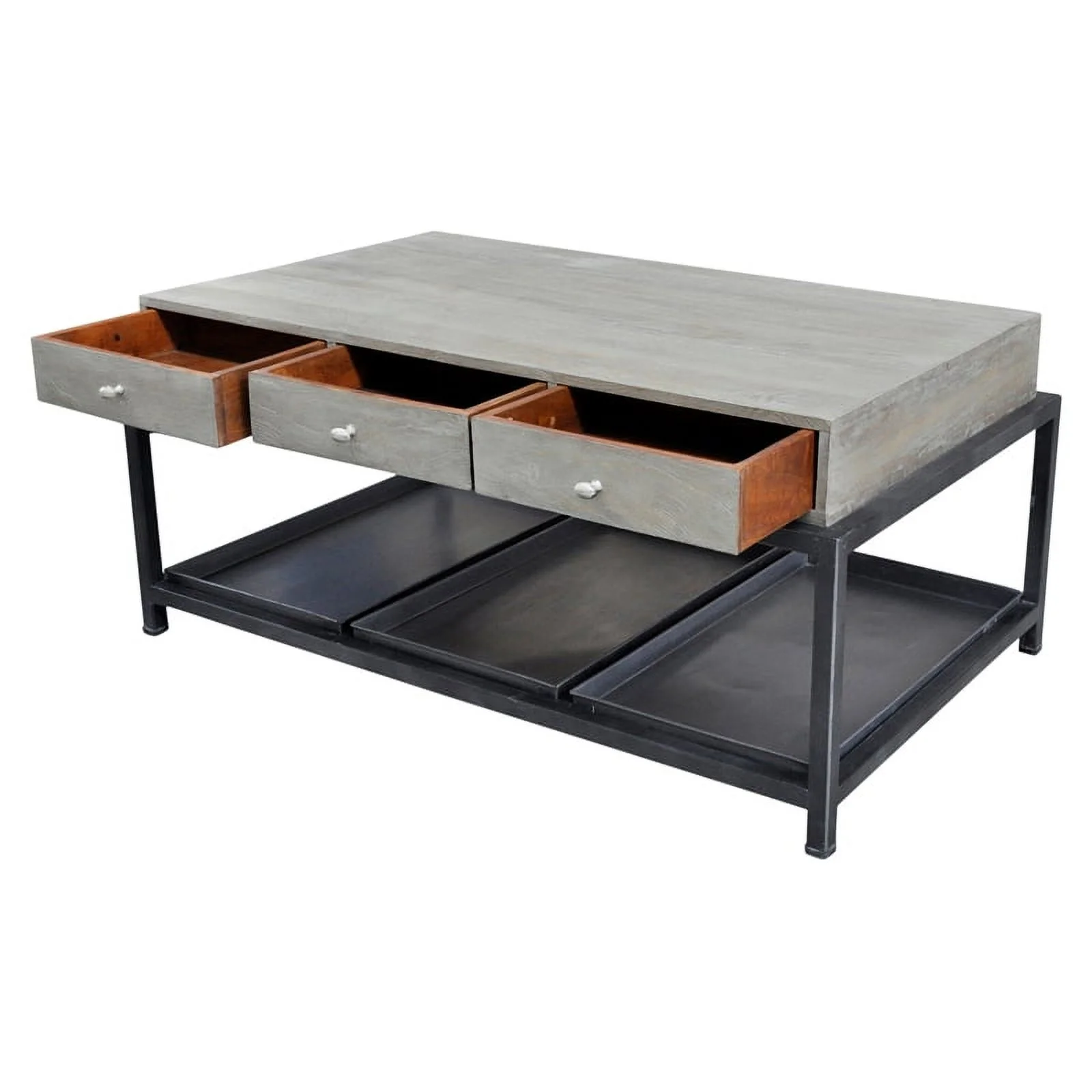 Taran Designs Julia 6-drawer Solid Wood Coffee Table in Gray/Black