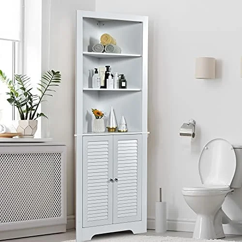 KHBIULIFE Corner  Cabinet  Corner Hutch Cabinet with Shutter Doors and Adjustable  for Bathroom  Living Room  Dining Room or Kitchen  23.5 x 11 x 68 inches (Espresso)