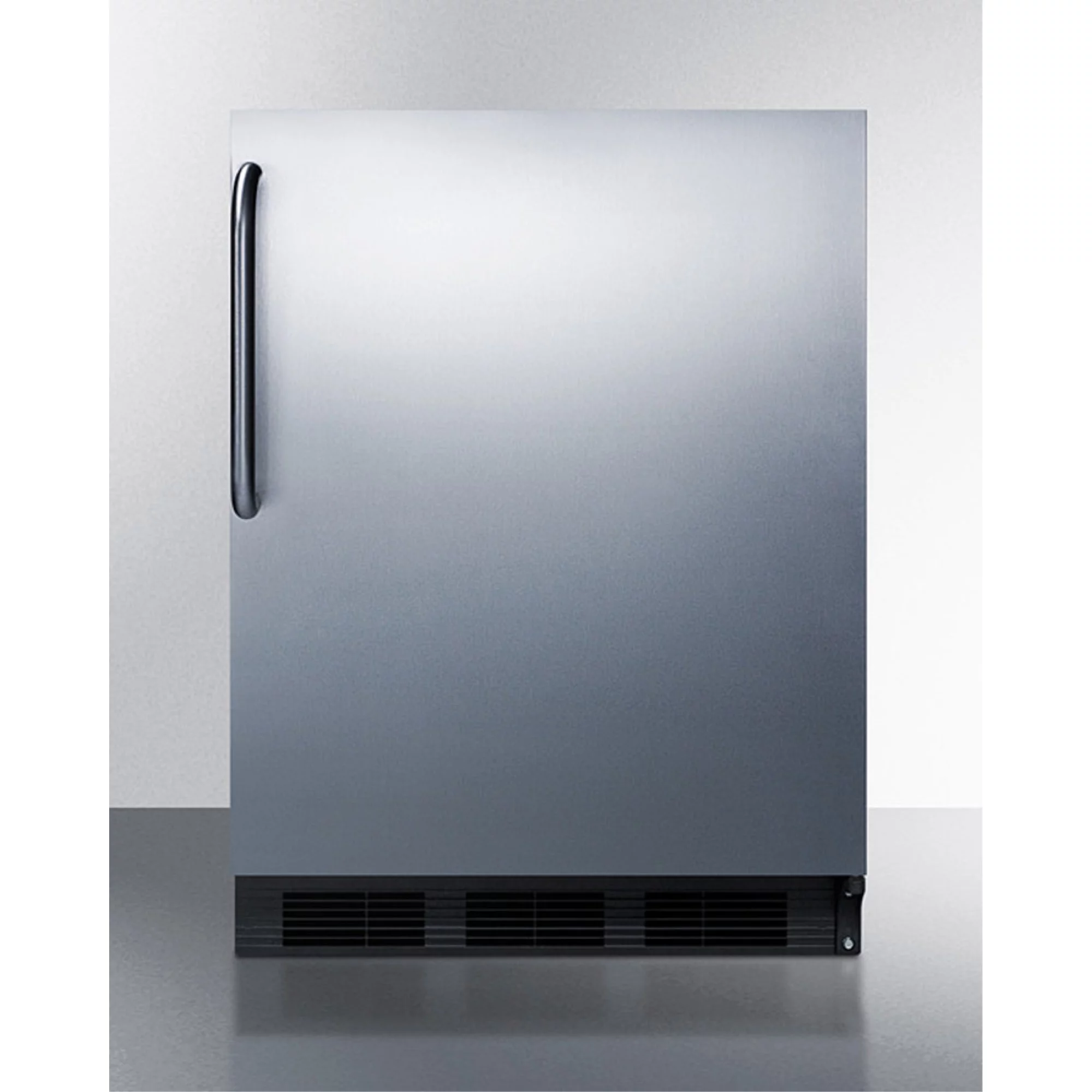 Built-in undercounter refrigerator-freezer for residential use, cycle defrost with a deluxe interior, stainless steel exterior, and towel bar handle