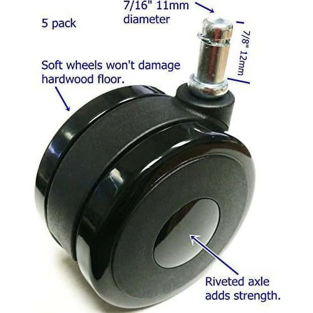75Mm Soft Wheel Caster 5 Pack, Furniture Wheel, 7/16