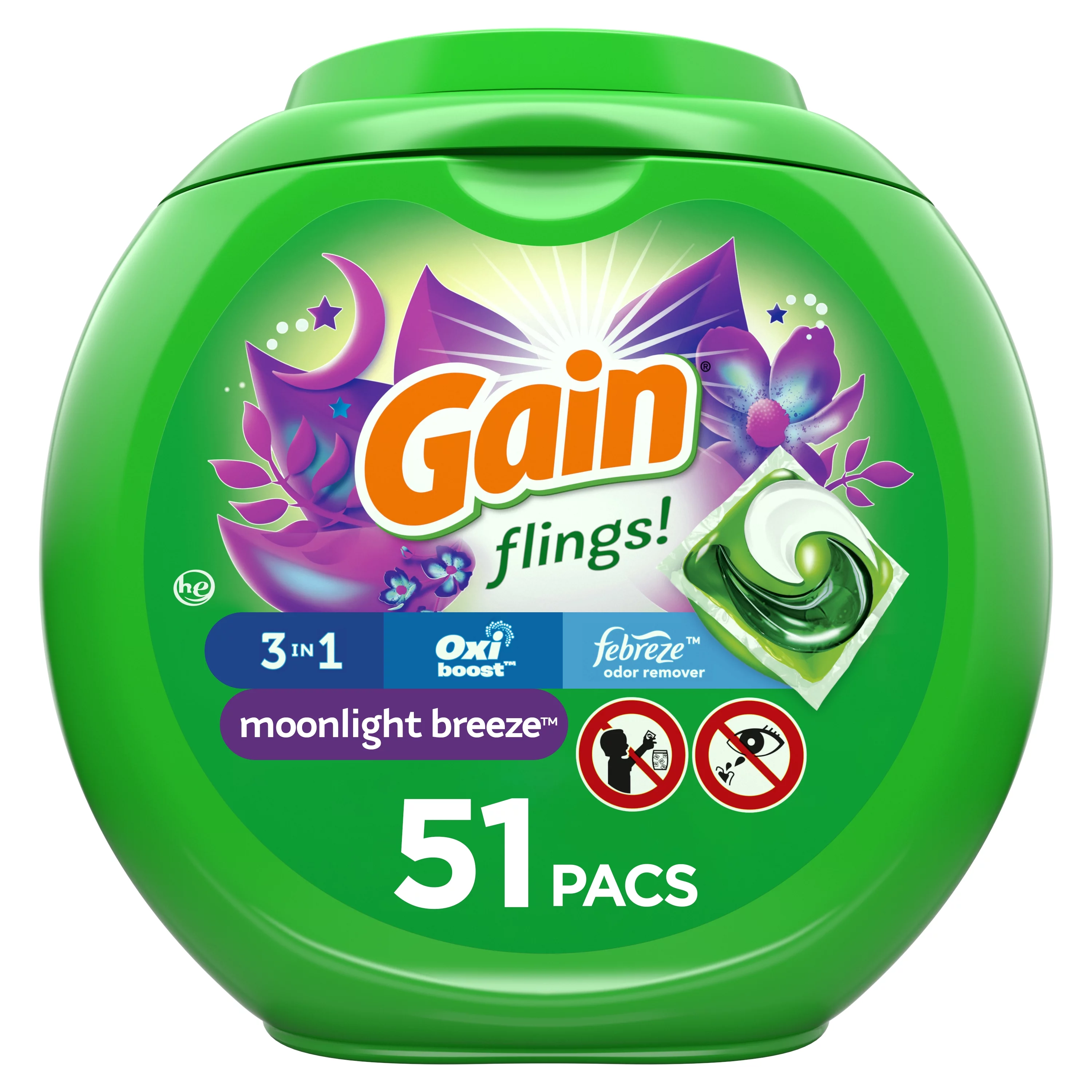 Gain Flings Moonlight Breeze, 51 Count Laundry Detergent Pacs