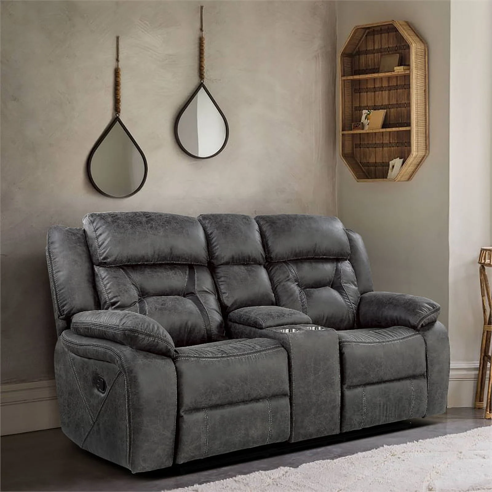 Lexicon Madrona Microfiber 2-Piece Upholstered Manual Reclining Sofa Set in Gray