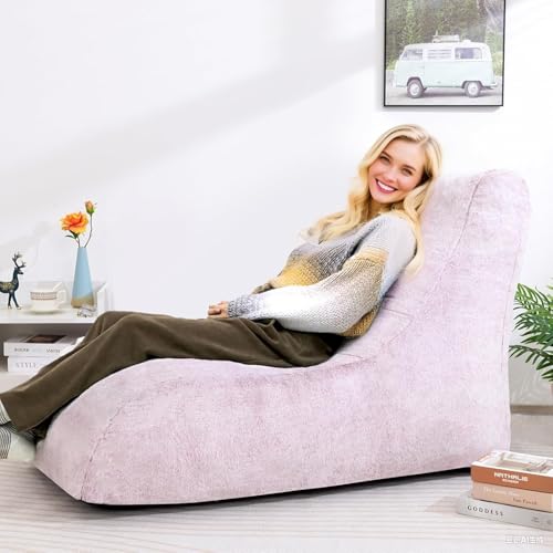 HollyHOME Accent Furry Bean Bag Chair, Extra-Large Zero-Gravity Chaise Lounge Chair for Adults, 30LB Memory Foam Bean Bag Sofa, Reading Lazy Chair for Living Room, Bedroom, Grey