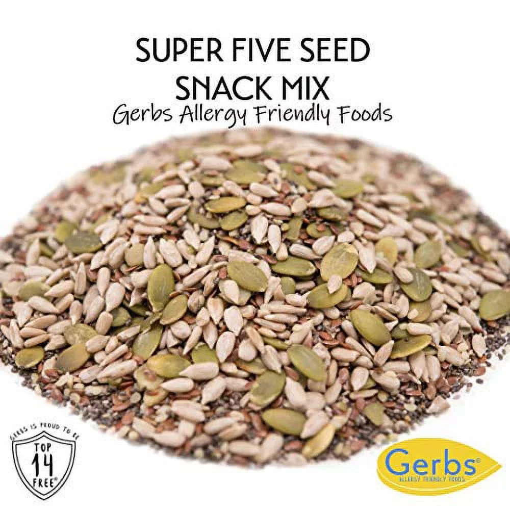 Pumpkin, Sunflower, Chia, Flax, Hemp Seed Raw Mix by Gerbs - 2 LBS. - Top 14 Food Allergen Free & NON GMO - Vegan & Kosher