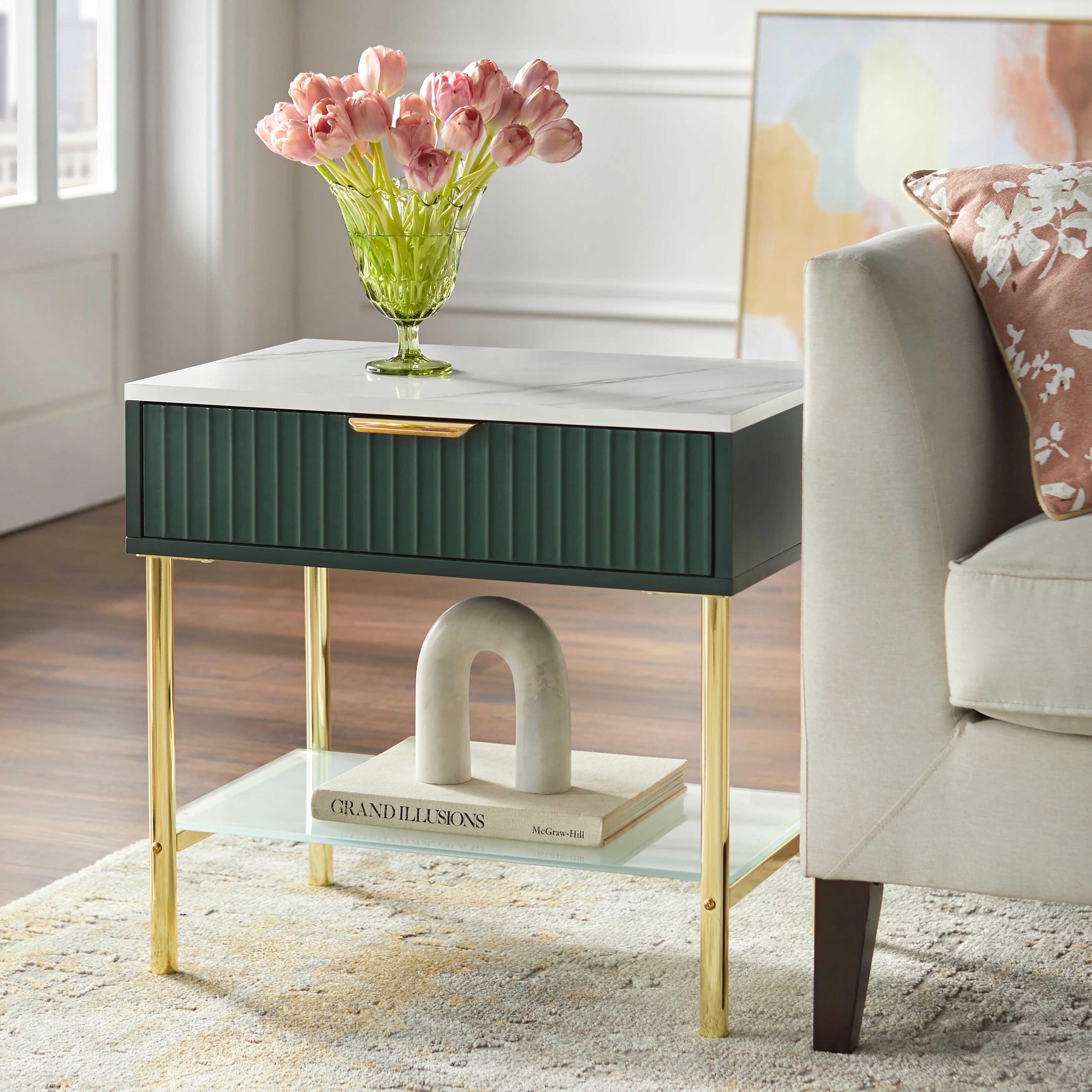 TMS Burke Single Drawer End Table, Green