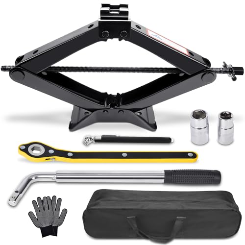 Scissor Jack 3 Ton (6610 lbs) Tire Changing Kit with Lug Wrench - Emergency Kit for Car, SUV, MPV