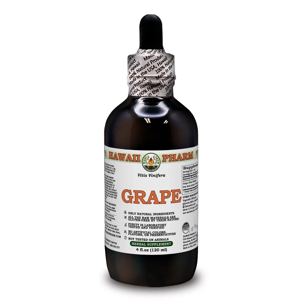 Grape (Vitis Vinifera) Dry Seed ALCOHOL-FREE Liquid Extract. Expertly Extracted by Trusted HawaiiPharm Brand. Absolutely Natural. Proudly made in USA. Glycerite 4 Fl.Oz