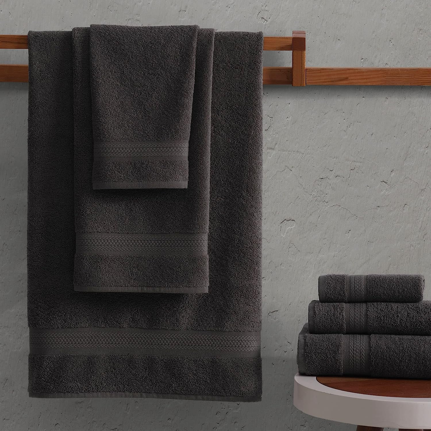 Regal Ruby, 6 Piece Towel Set, 2 Bath Towels 2 Hand Towels 2 Washcloths, Soft and Absorbent, 100% Turkish Cotton Towels for Bathroom and Kitchen Shower Towel, Grey