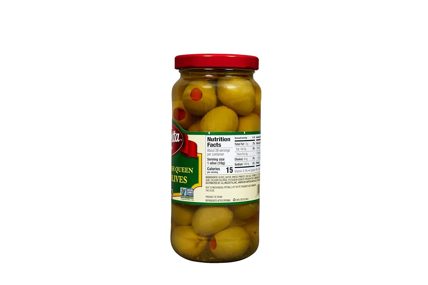 Imported Spanish Queen Martini Olives | Non-GMO, Gluten , Keto | 10 Ounce Drained Weight Jar (Pack Of 2)