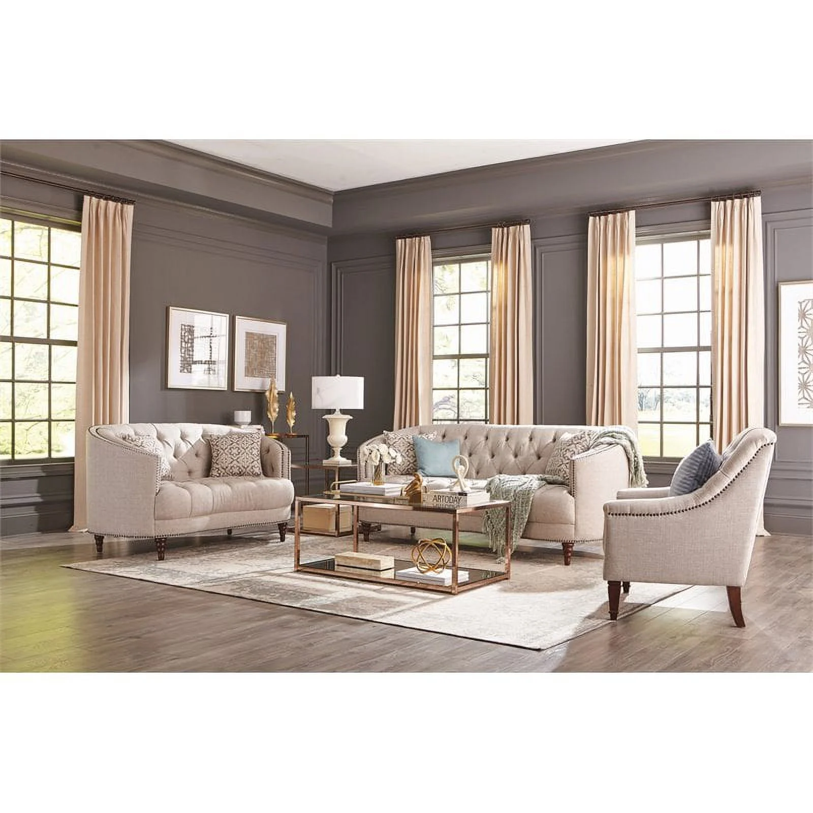 Pemberly Row Modern Fabric Sloped Arm Upholstered Loveseat in Gray