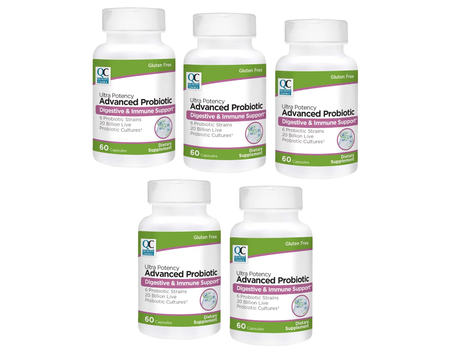 Quality Choice Ultra Potency Advanced Probiotic Digestive & Immune Support Capsules, 60 Count - Pack of 5
