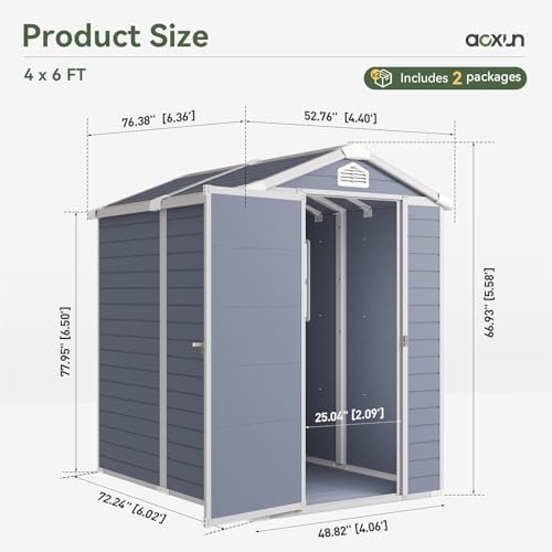 Aoxun 6 x 8 FT Outdoor Storage Shed with Window, Resin Shed with Floor & Lockable Doors, Garden Shed Waterproof Plastic Tool Shed with Sloped Roof for Backyard, Garden, Patio, Lawn, Grey