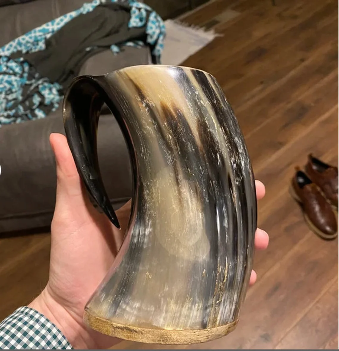 Goblets Glass Viking Drinking Horn Mug Tankard - Original | Excellent choice even for those who appreciate Norse Culture | Real Ox-Horn ( XL 40 oz Unpolished Horn 1 pk