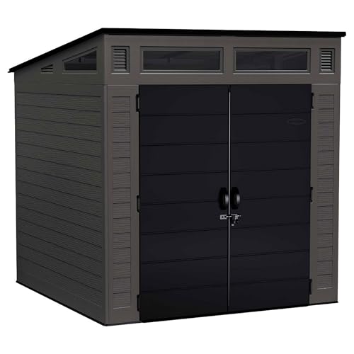 Suncast Modern Outdoor Storage Shed, 200 cu. ft. Peppercorn Resin Plastic Shed for Lawn Mower, Bikes, Utility Tools, Patio, & Yard. Weatherproof & Lockable Modern Sheds & Outdoor Storage, Made in USA