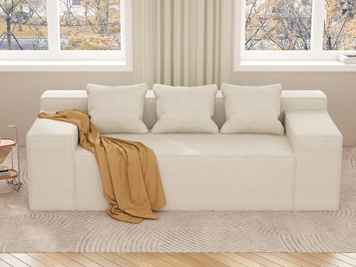 Modern Loveseat, Sofa Couch in a Box, No Assembly Needed, with 2 Pillows, Cat-Scratch Resistant Linen,Small Sofa for for Small Space, Living Room, Bedroom,Grey