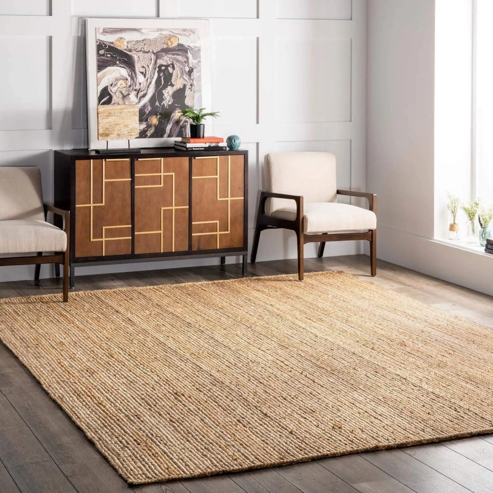 Gahilot International Well Woven Ellie Natural Color Hand-Braided Geometric Jute Area Rug Rectangle