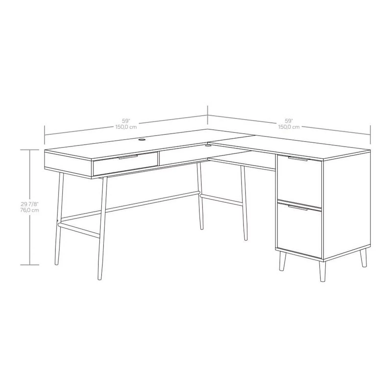 UrbanPro Modern Engineered Wood / Metal L-Desk in Serene Walnut