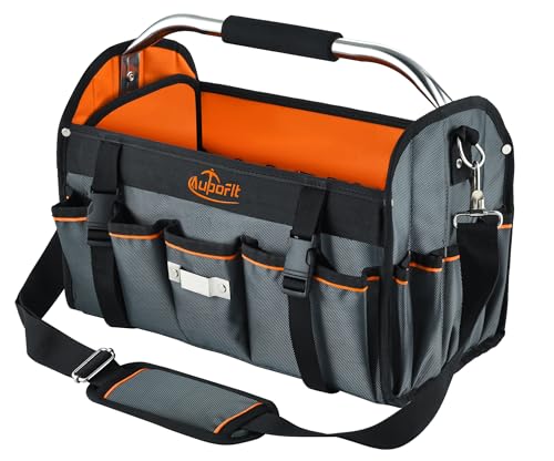 Electrician Tool Bag, 16 In Open Top Tool Bags Heavy Duty Tool Tote Bag with Handle (Orange-Gray)
