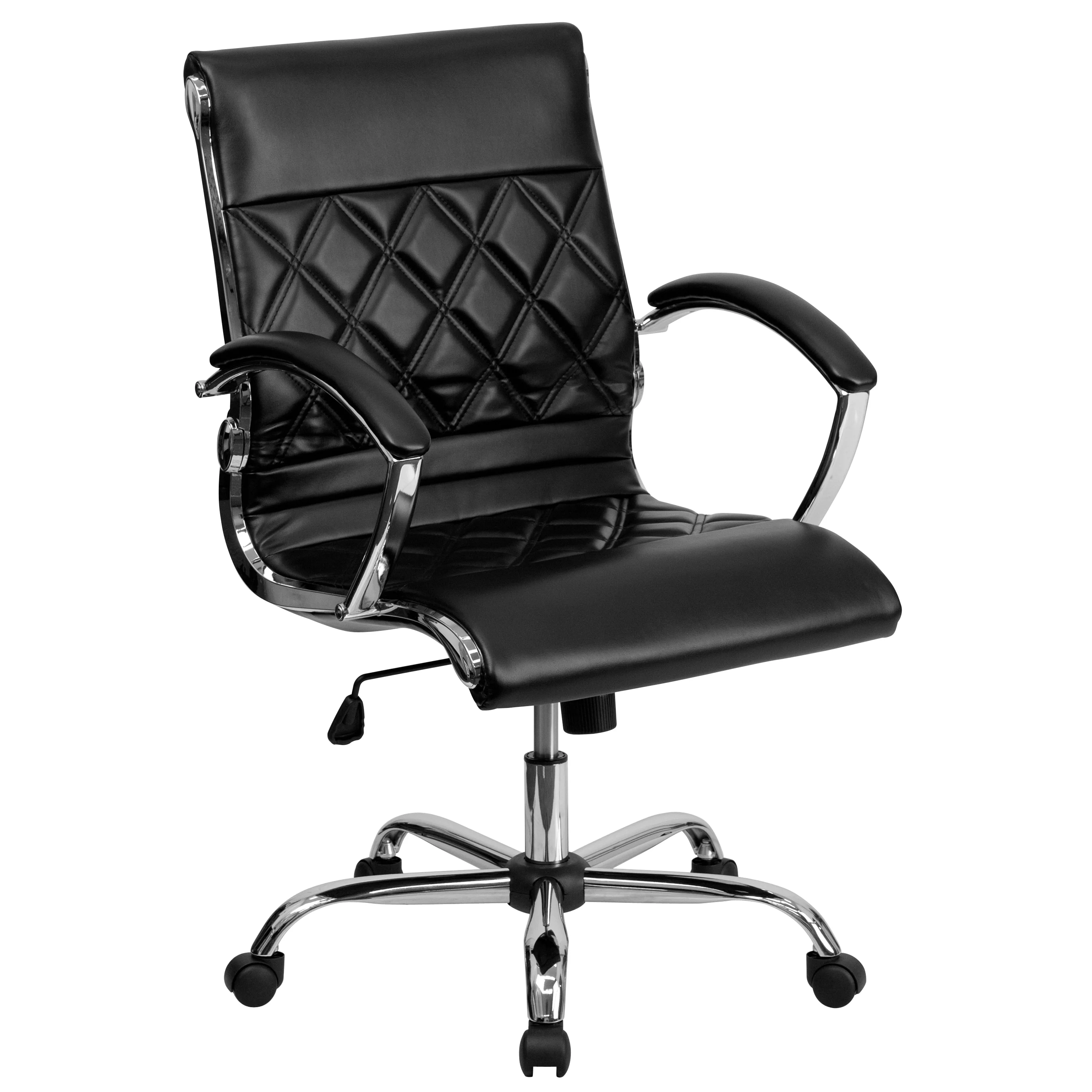 A Line Furniture Designer Mid Back Diamond Patterned Black Leather Executive Adjustable Swivel Office Chair