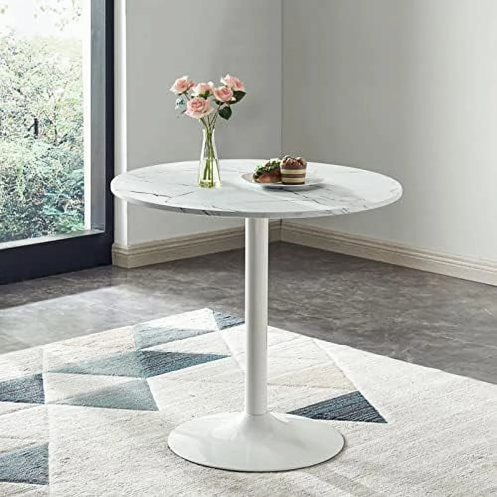TJUNBOLIFE White Round Dining Room Table - 32" Modern Mid-Century Kitchen Coffee Table with Faux Marble Top  Metal Pedestal Base for Home  Office  Small Space