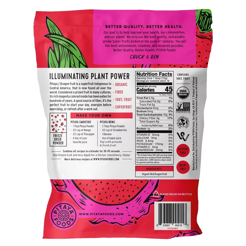 Pitaya Plus - Organic Dragon Fruit Freeze Dried Powder - 4 oz.