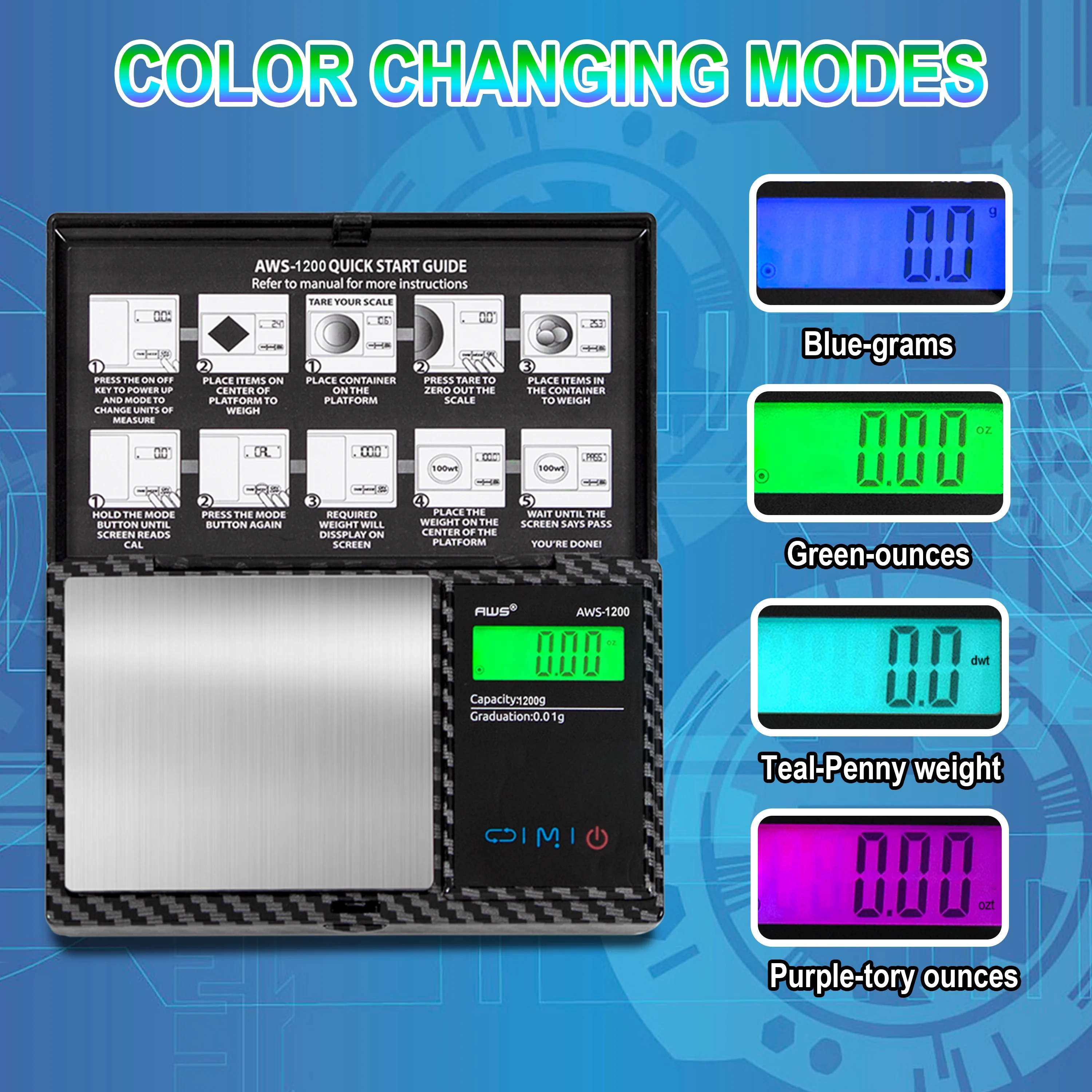 AWS 1200kg Carbon Fiber Black Digital Pocket Scale Series