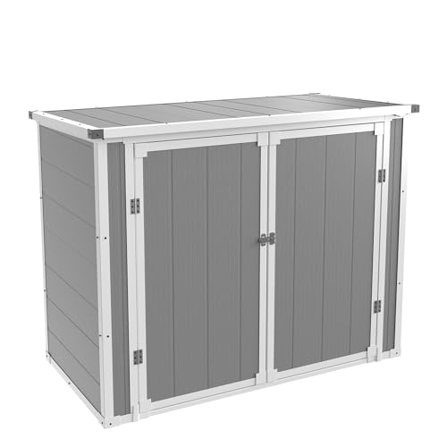 41 Cu.Ft Horizontal Outdoor Storage Box Plastic Shed, Trash Can Sheds Weatherproof Resin Shed with Floor Thickened & Gas Spring & Lockable Doors for Tools, Lawn Mower Storage