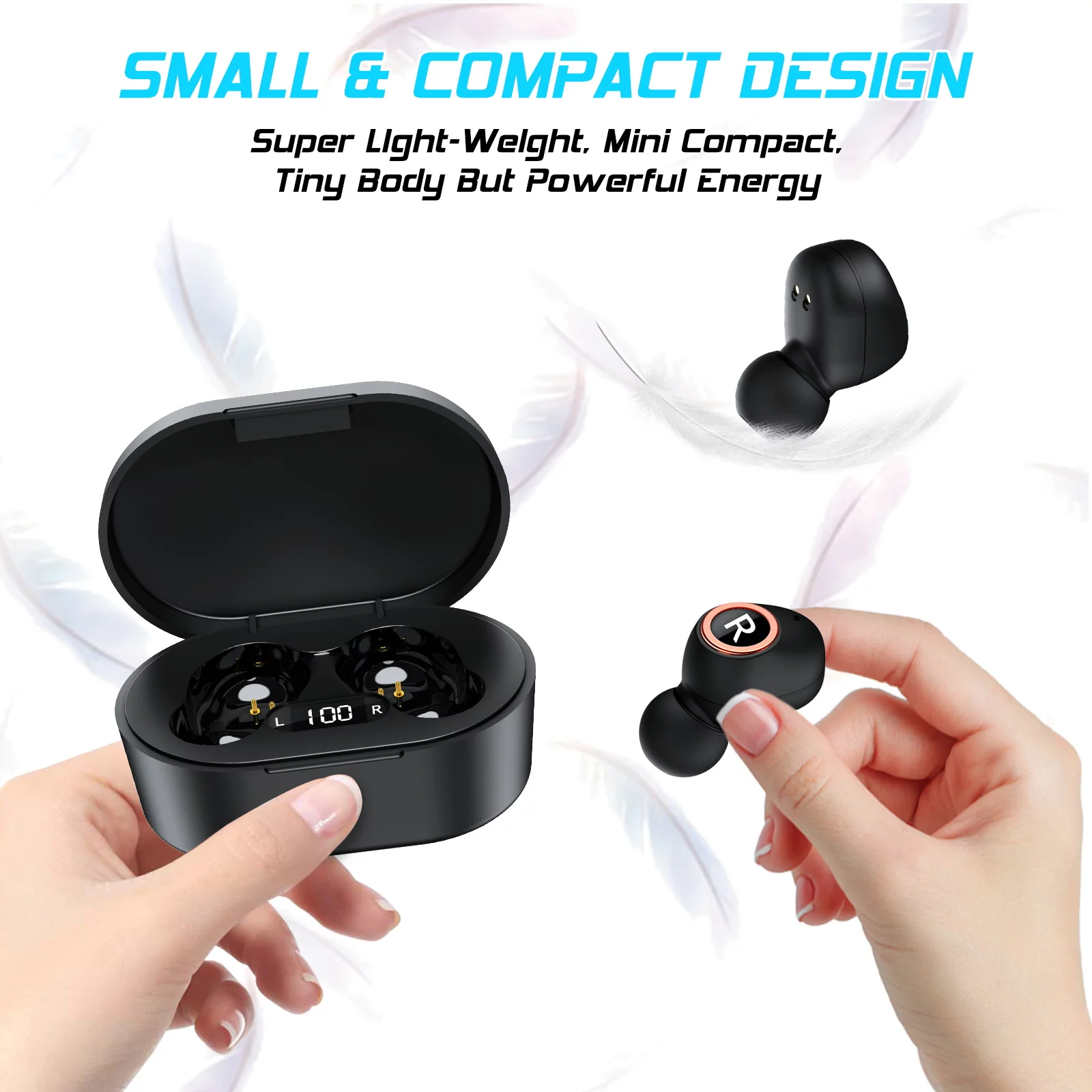 UX923 Wireless Earbuds Bluetooth 5.0 Sport Headphones Premium Sound Quality Charging Case Digital LED Display Earphones Built-in Mic Headset for Tecno Spark 6 Go