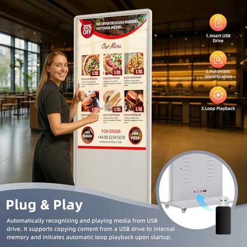 43'' Digital Signage Display Smart Android LCD Sign Kiosk Electronic Menu Board Advertising Display Screen Monitor HDMI WiFi USB 4K Media Video Player (Non Touch Screen,Black)