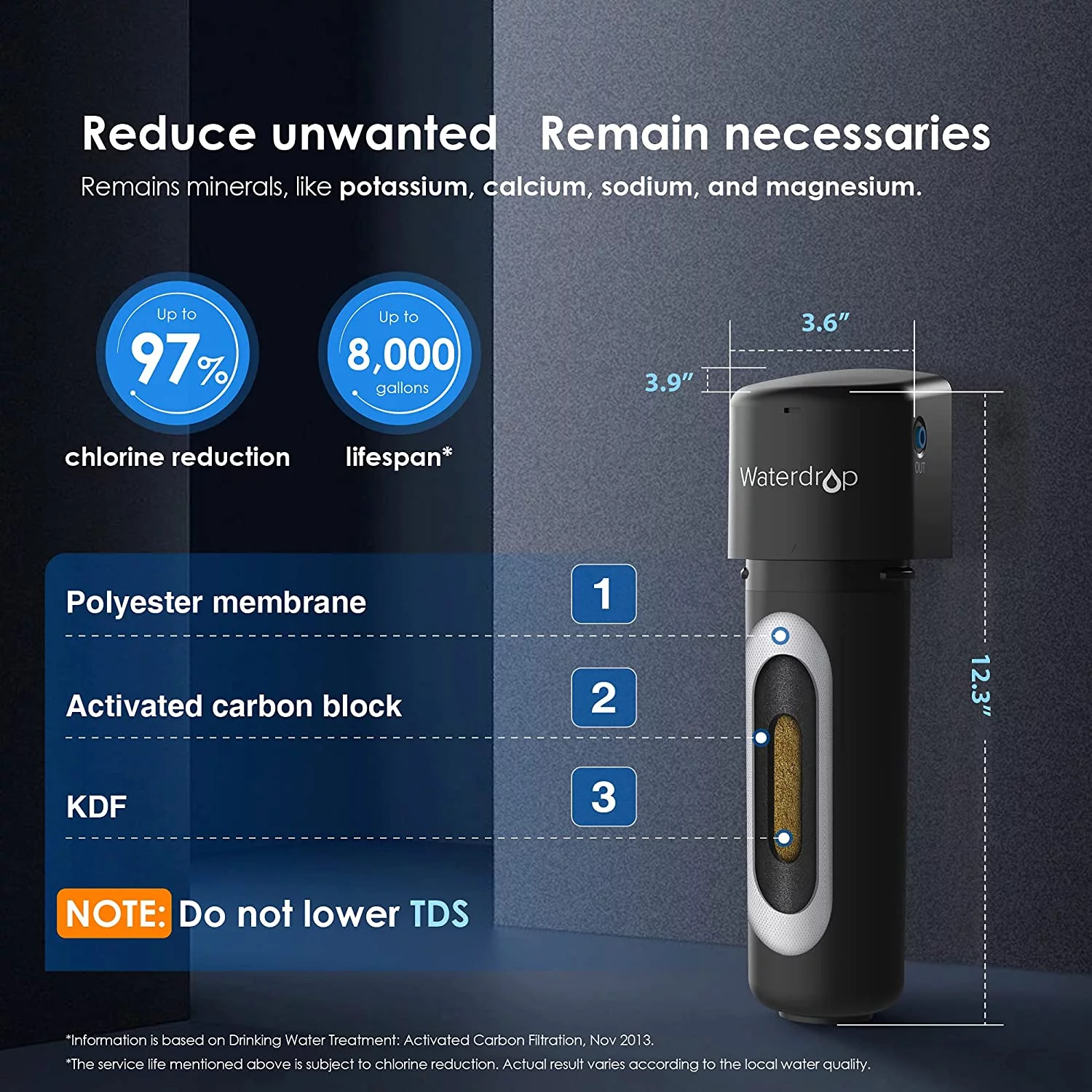 Waterdrop 10UB Under Sink Water Filter System with Dedicated Brushed Nickel Faucet, 8K High Capacity Drinking Water Filtration System, Reduce Chlorine