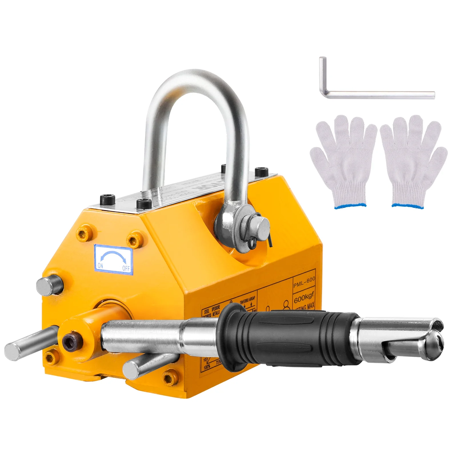 VEVOR Magnetic Lifter 1320LBS Capacity, 600KG Steel Lifting Magnet , Permanent Magnetic Lift Hoist Shop Crane with Handle, Heavy Duty Metal Lifting Magnet for Material Lifting Equipment in Yellow
