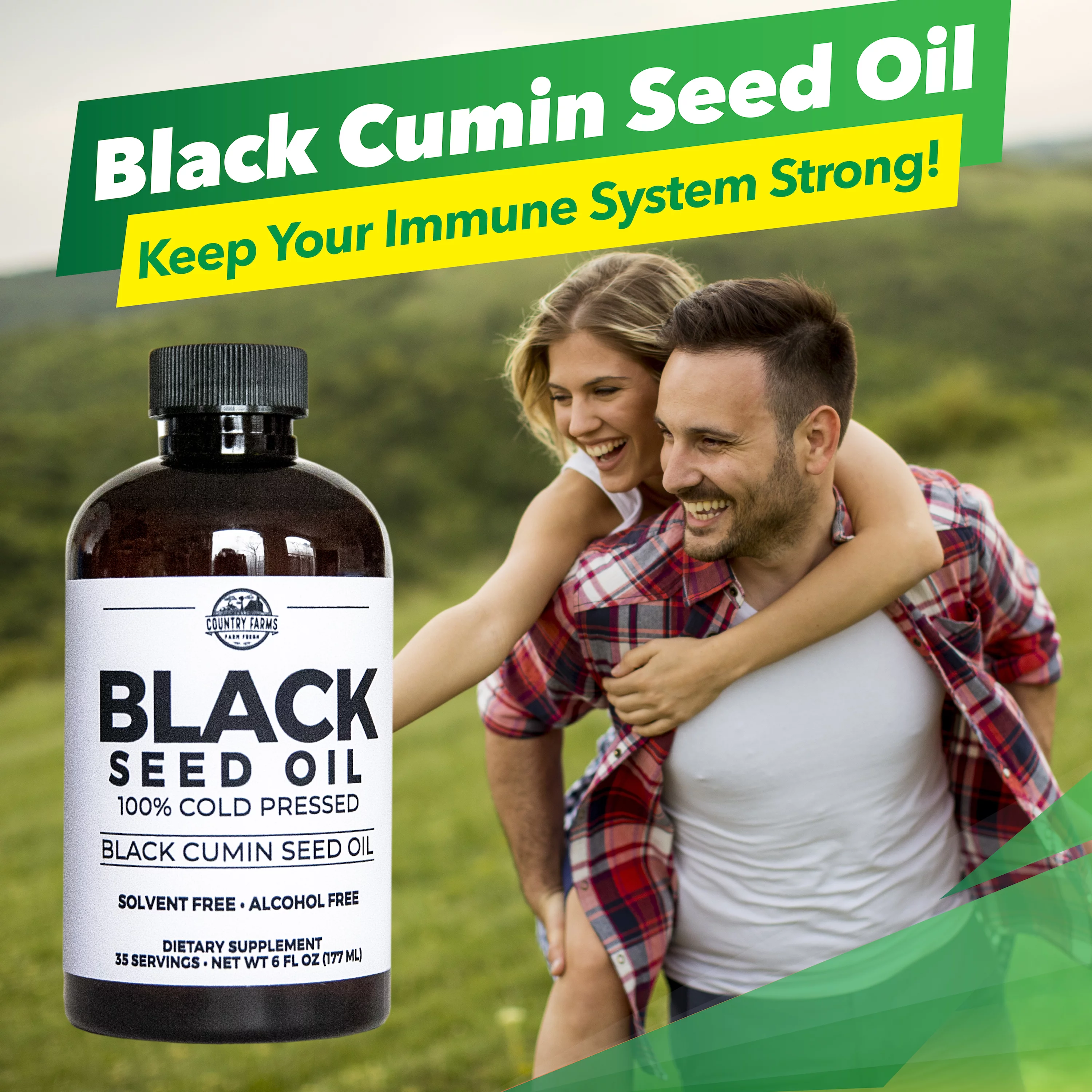 Country Farms Black Seed Oil Dietary Supplement, Black Cumin Seed Oil, Full Spectrum, Cold Pressed, 6 fl. oz., 35 Servings