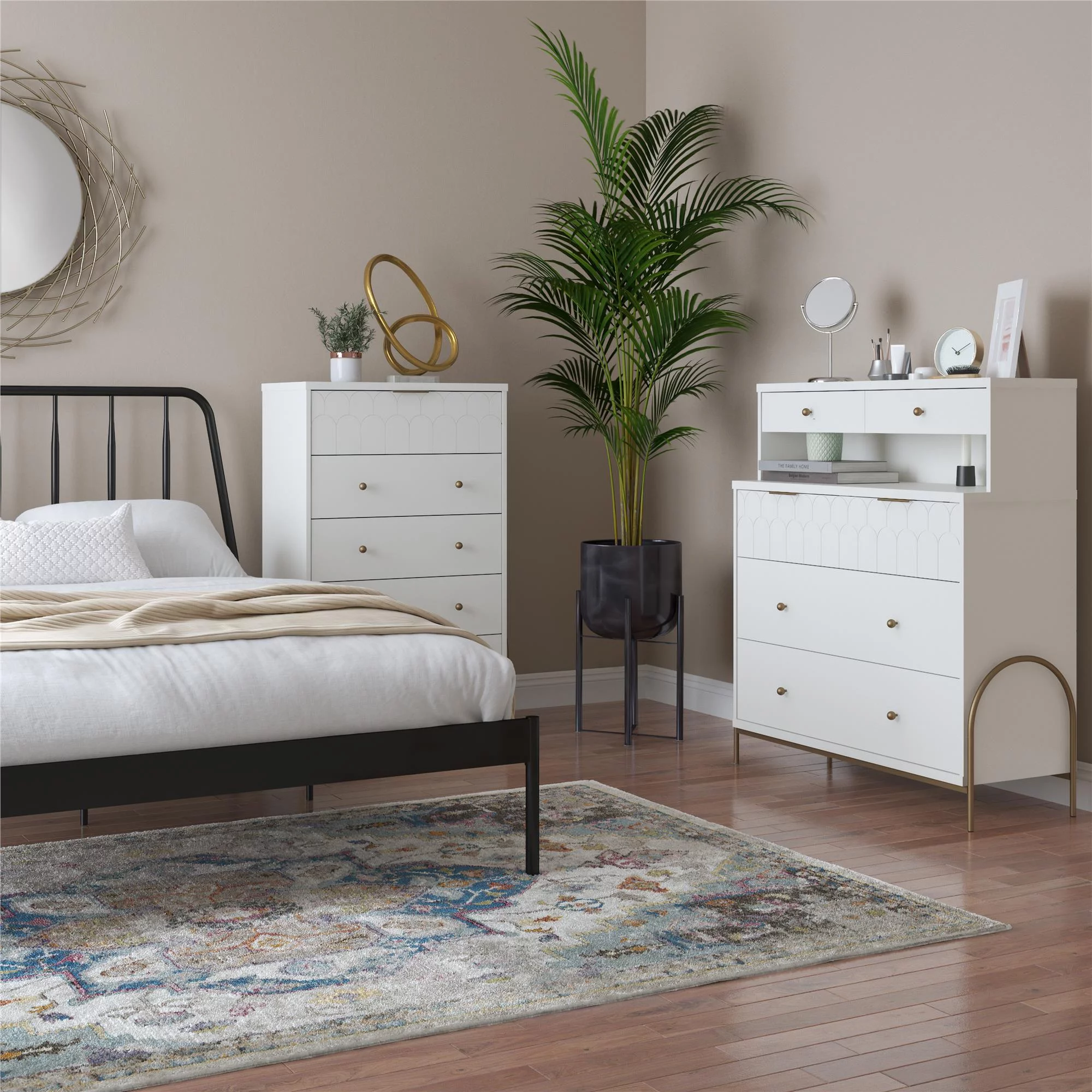 CosmoLiving by Cosmopolitan Anastasia 4 Drawer Dresser w/ Hutch, White