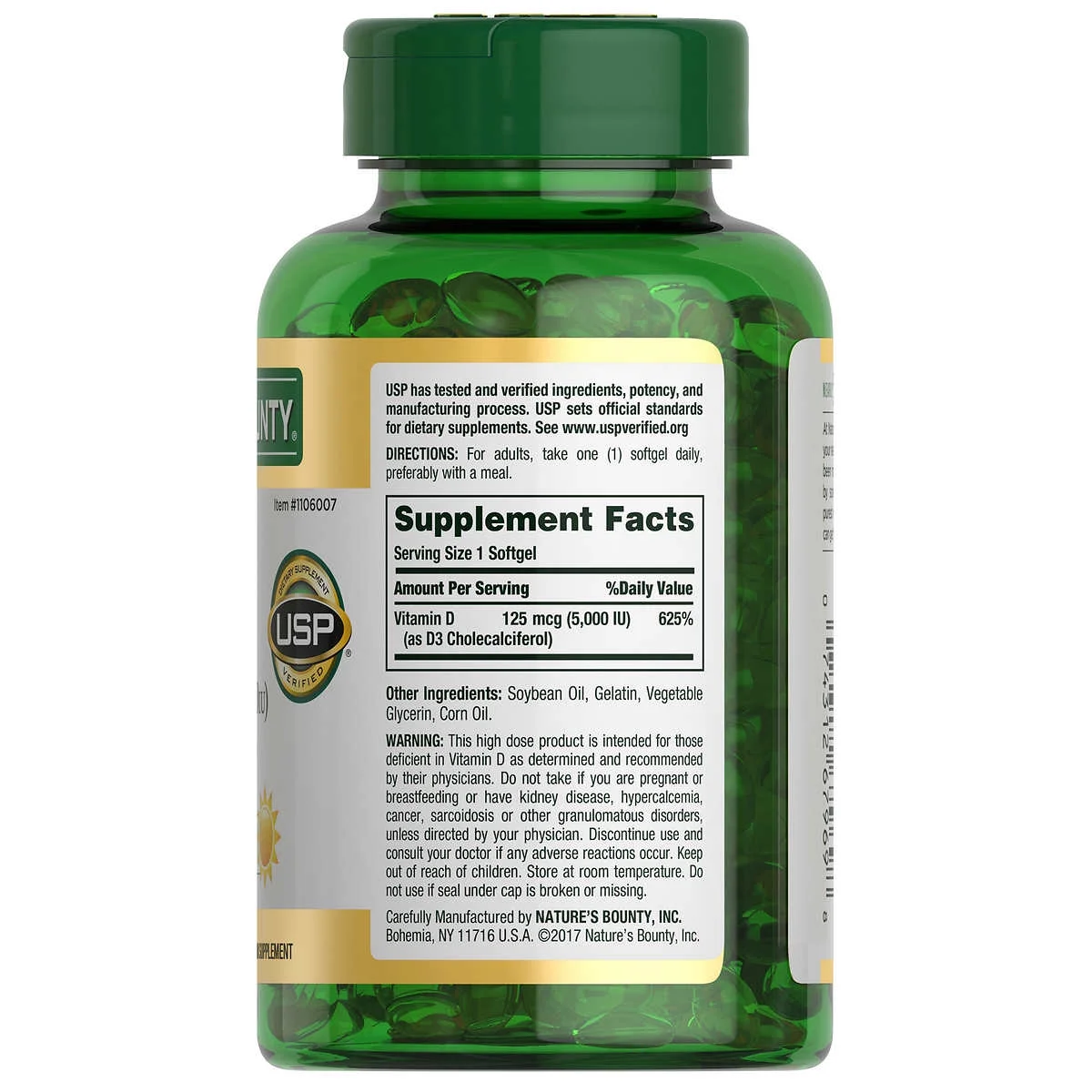 5 Pack| Nature's Bounty Vitamin D3 125 mcg, 400 Softgels