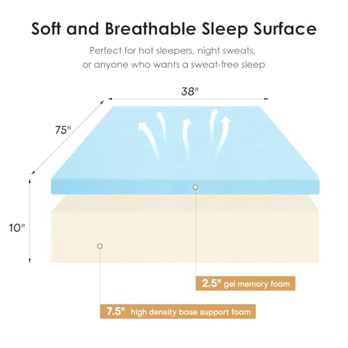 10 Inch Full Size Mattress with Gel Cooling Memory Foam, High-Density Base Foam Mattress with Removable Washable Cover, Certified Safe Foams & Fabric, Mattress in a Box