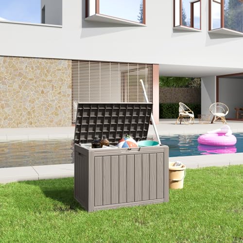 100 Gallon Resin Deck Box, Lockable Patio Outdoor Storage Box for Furniture, Garden Tools and Tools Storage, Waterproof Outside Storage Boxes - Black