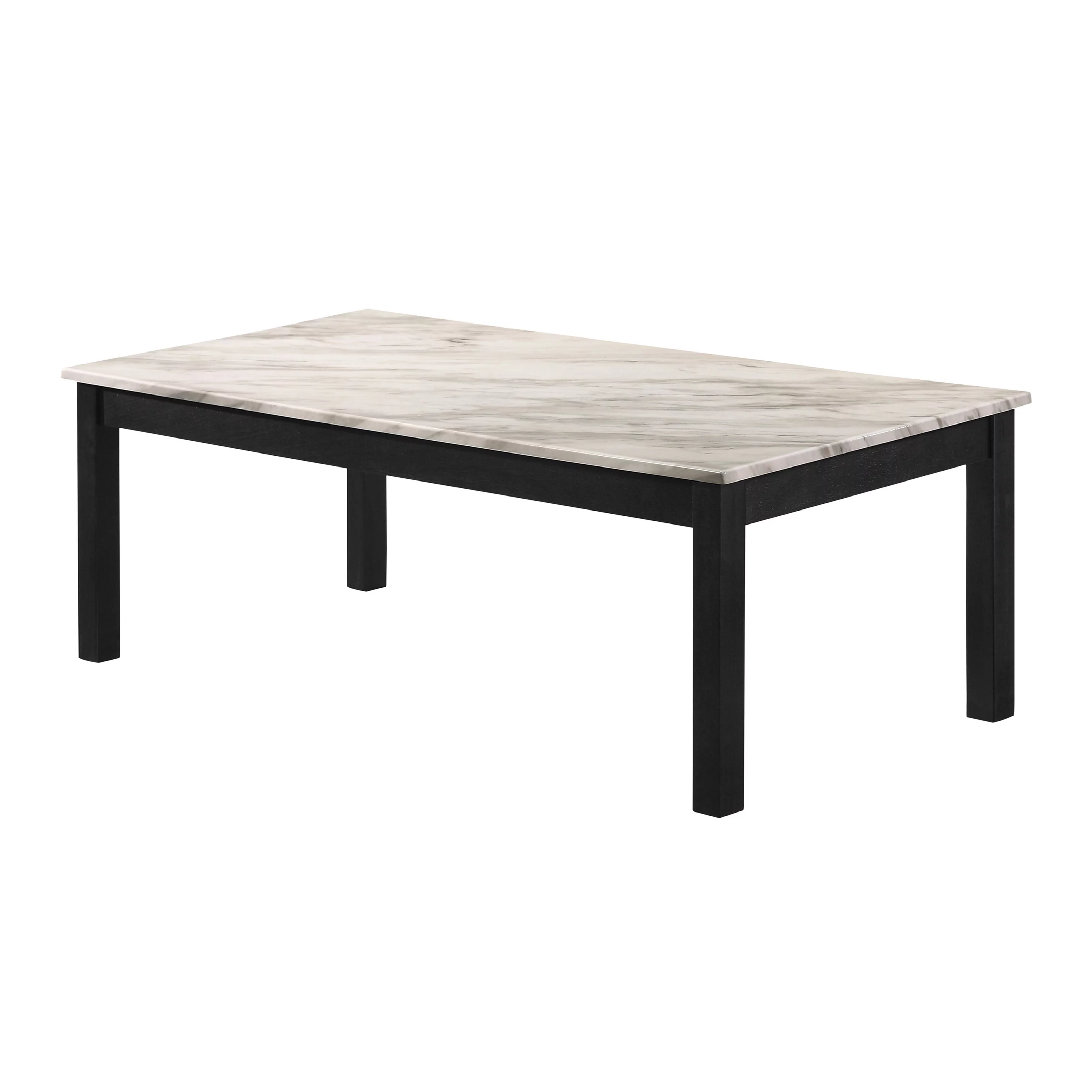 3 Piece Faux Marble Cocktail and End Table with Block Legs, White and Black- Saltoro Sherpi