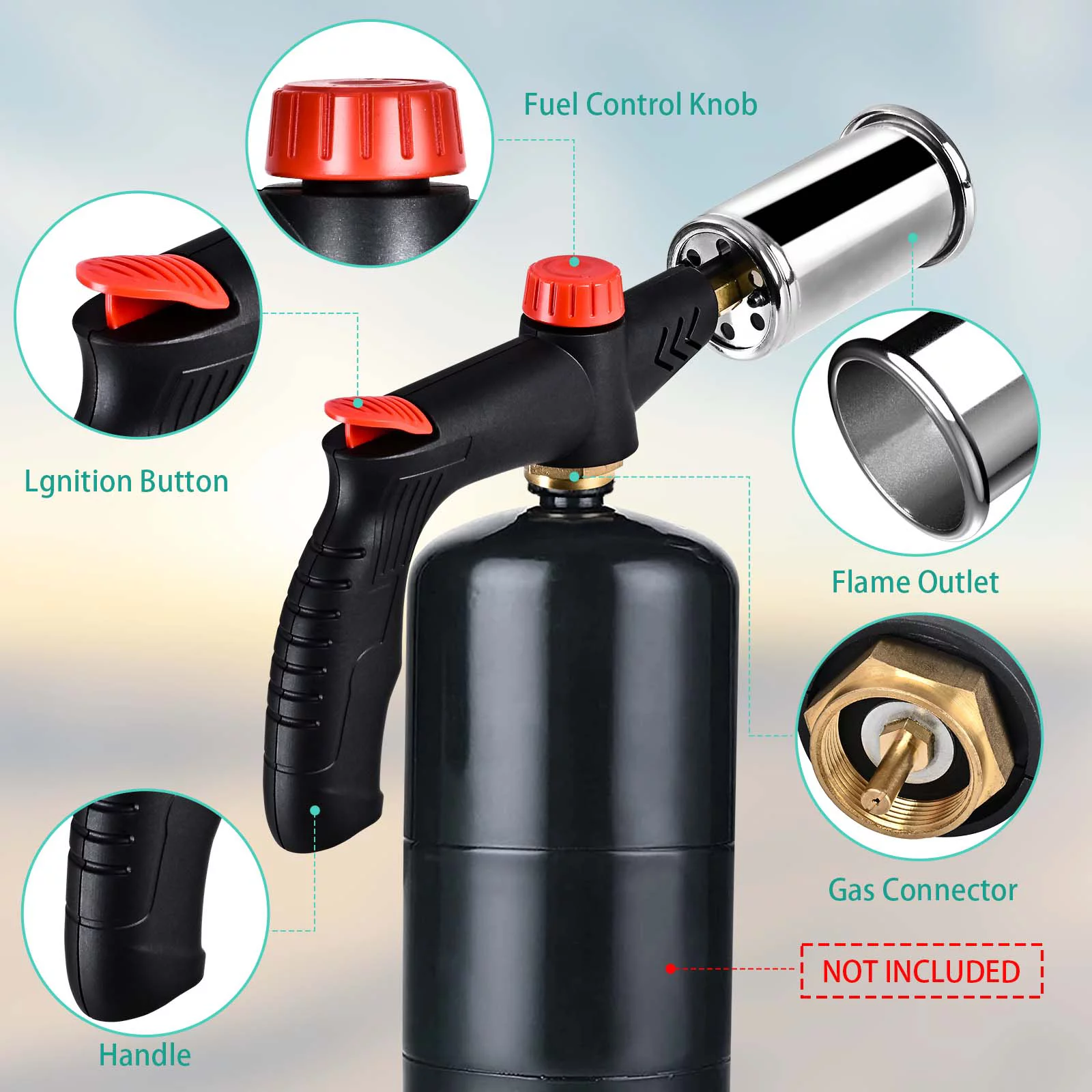 DIYAREA Cooking Culinary Torch, Charcoal Lighter, Campfire Starter, Culinary Kitchen Grilling Tool, for Searing Steak, BBQ