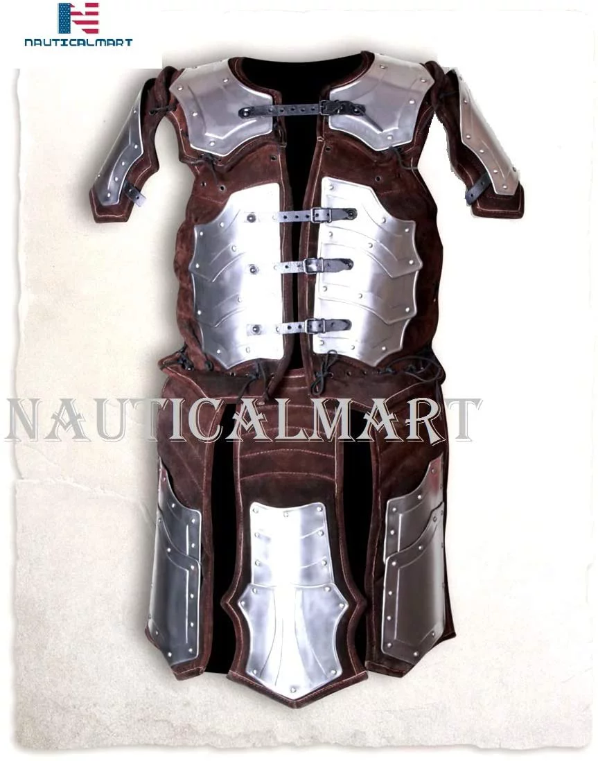 NauticalMart Fafnir Brigandine Leather Jacket W/Pauldron Leather Plate Armour