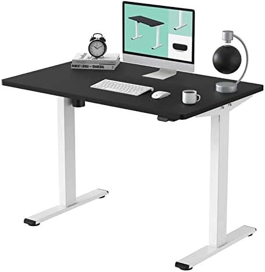 HJZBNONE Adjustable Height Desk 40 x 24 Inches Small Standing Desk for Small Space Electric Sit Stand Home Office Table Computer Workstation (Black Frame + Black Desktop)