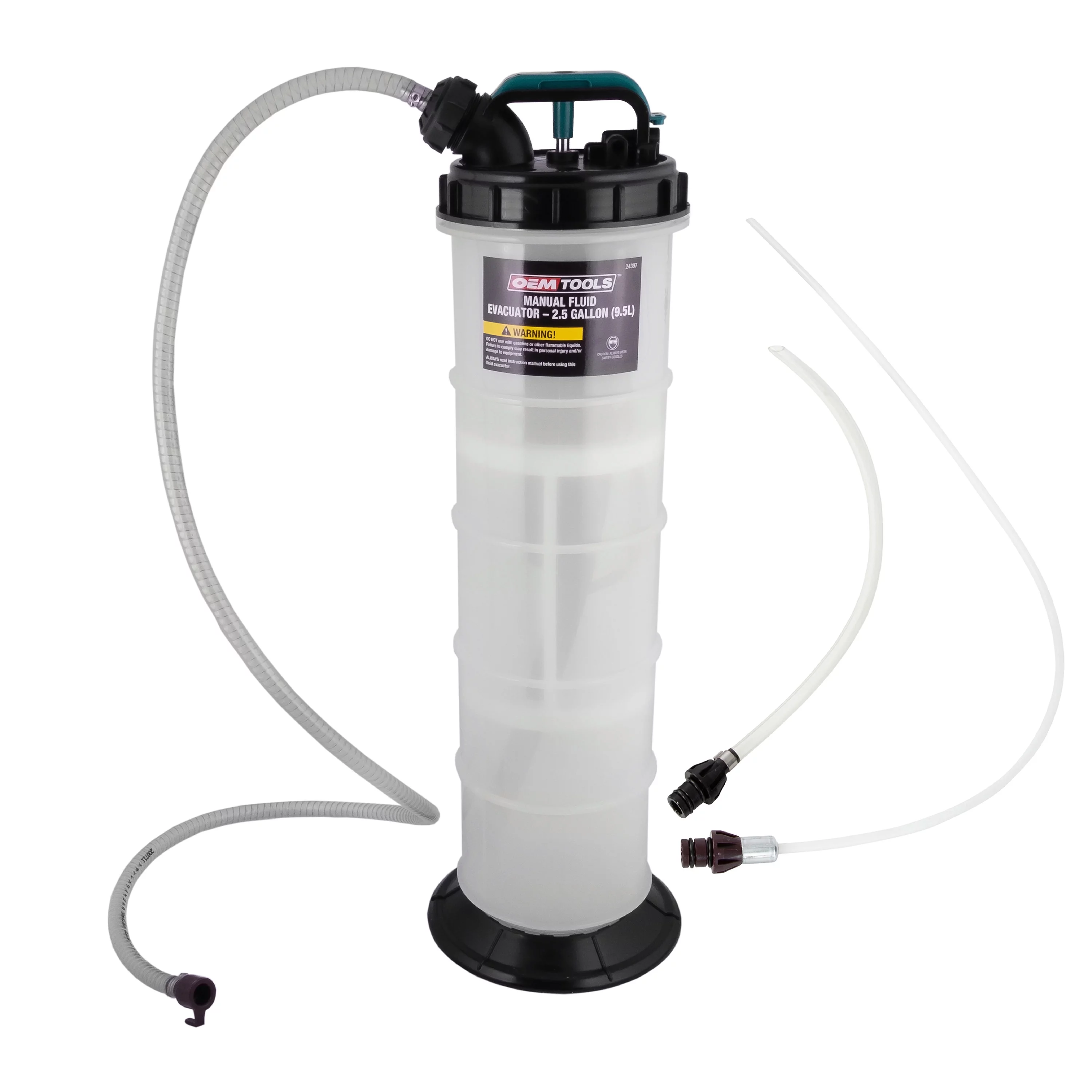 OEMTOOLS 24397 Manual Fluid Extractor (9.5L), Oil Extractor Pump, Transmission Fluid Pump, and More, Oversized Handle Manual Oil Pump Extractor, Oil Change Pump W/ 2 Adapters
