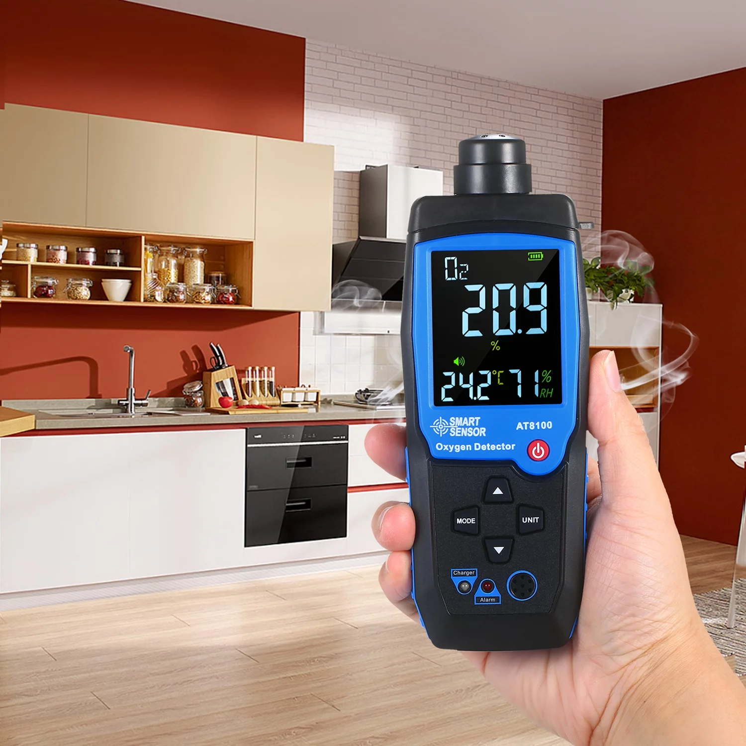 SMART SENSOR SMART SENSOR Handheld Digital USB Rechargeable Automotive O2 Sensor Tester Monitor LCD Display Adjustable Auto Power Off Meter for Car Tunnel Laboratory and Industry