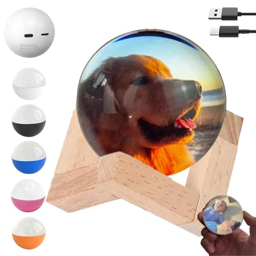 Memory Sphere Lamp Video, 2.7inch Custom Light Up Sphere 3D Crystal Ball Ultrasound with Electronic Display Sound, Digital Photo Video Display for Anniversary/Birthday (White)