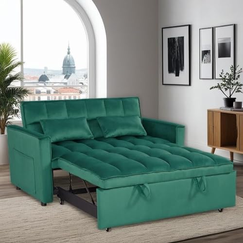 3 in 1 Sleeper Sofa Bed, Futon Sofa Bed for Living Room with Side Pocket, Black Sleepers Sofa Couch with Pullout Bed, Convertible Love Seat Sleepers Bed for Living Room, Bedroom, Small Space