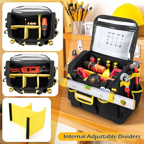 15-Inch Tool Organizer Bag with Hard Base, Heavy Duty Tool Box for Men, Tactical Electrical Work Bag for Electrician, Craftsman, Black
